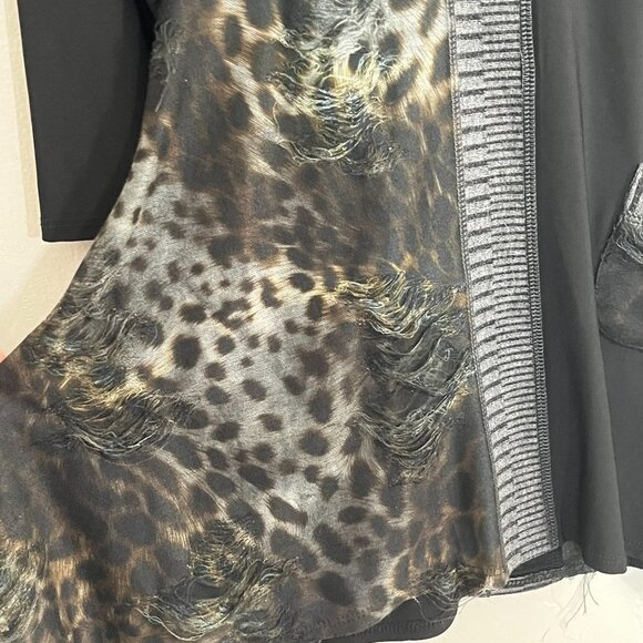 Frank Lyman Tunic Animal Print Black 3/4 Sleeve Distressed Wearable Art Size‎ 8 - Picture 5 of 10